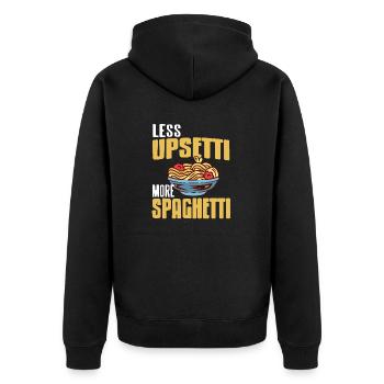 Less UPSETTI More SPAGHETTI Retro Funny Spag Lover - Unisex Premium Organic Zip Hoodie - black - Back - Nico (187cm)