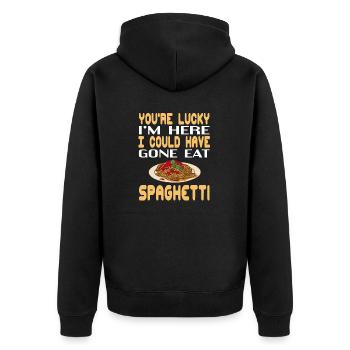 Tu as de la chance que je sois ici sois allé manger des spaghettis - Veste à capuche bio Premium Unisexe - noir - Dos - Nico (187cm)