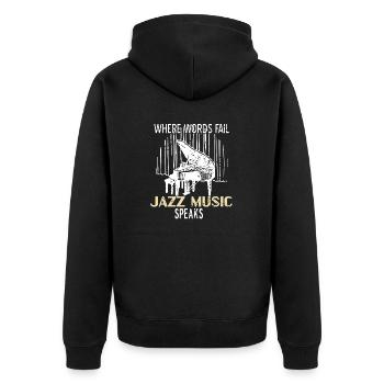 Where Words Fail Jazz Music Speaks Cool Vintage - Unisex Premium Bio Zip Hoodie - Schwarz - Hinten - Nico (187cm)