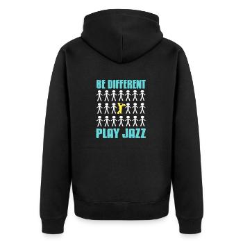 Be Different Play JAZZ Retro Cool Jazz Lover - Unisex Premium Bio Zip Hoodie - Schwarz - Hinten - Nico (187cm)