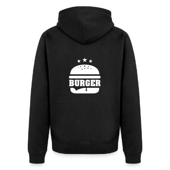 Sauberes Vintage-inspiriertes einfarbiges Burger-Design - Unisex Premium Bio Zip Hoodie - Schwarz - Hinten - Nico (187cm)