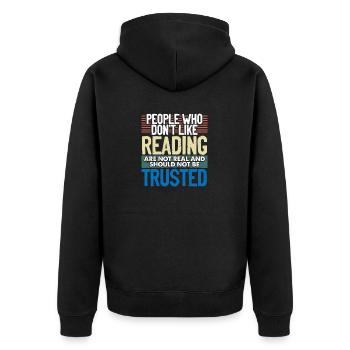 Leser schenken Menschen, die nicht gerne lesen, nicht - Unisex Premium Bio Zip Hoodie - Schwarz - Hinten - Nico (187cm)