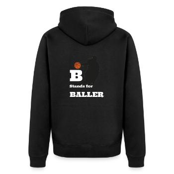 B Stands for Baller - Unisex Premium Bio Zip Hoodie - Schwarz - Hinten - Nico (187cm)