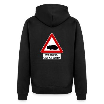 Warning! Cat At Work - Road Sign - Unisex Premium Organic Zip Hoodie - black - Back - Nico (187cm)