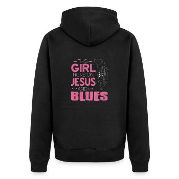 This Girl Runs On Jesus & Blues Cool Retro - Unisex Premium Organic Zip Hoodie - black - Back - Nico (187cm)