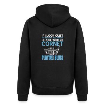 You Haven't Seen Me With My Cornet Playing Blues - Unisex Premium Organic Zip Hoodie - black - Back - Nico (187cm)