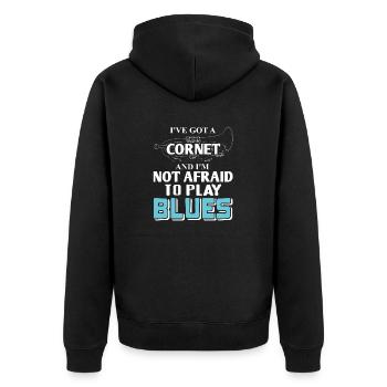 I've Got A Cornet & I'm Not Afraid To Play Blues - Unisex Premium Bio Zip Hoodie - Schwarz - Hinten - Nico (187cm)