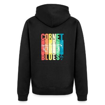 Retro Vintage Cornet BLUES Awesome Blues Lover - Unisex Premium Organic Zip Hoodie - black - Back - Nico (187cm)