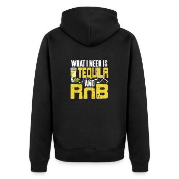 What I Need Is Tequila & RnB Cool Retro T-Shirt - Unisex Premium Bio Zip Hoodie - Schwarz - Hinten - Nico (187cm)