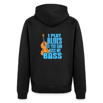 I Play Blues So You Can Kiss My Bass Retro Funny - Unisex Premium Organic Zip Hoodie - black - Back - Nico (187cm)