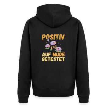 Positiv auf Müde getestet Schafe Fun - Unisex Premium Bio Zip Hoodie - Schwarz - Hinten - Nico (187cm)