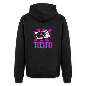 TECHNO Retro Vintage Cool DJ Designs T-Shirt - Veste à capuche bio Premium Unisexe - noir - Dos - Nico (187cm)