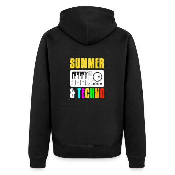 Retro Vintage Summer & TECHNO Cool Techno DJ - Unisex Premium Bio Zip Hoodie - Schwarz - Hinten - Nico (187cm)