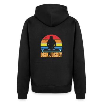 Retro Vintage DJ Disk Jockey Designs T-Shirt - Unisex Premium Bio Zip Hoodie - Schwarz - Hinten - Nico (187cm)