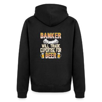 Banker Will Trade Expertise For Beer Funny Retro - Unisex Premium Bio Zip Hoodie - Schwarz - Hinten - Nico (187cm)