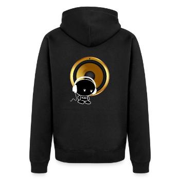 Musicman with headset und Lautsprecher Hangman - Unisex Premium Bio Zip Hoodie - Schwarz - Hinten - Nico (187cm)