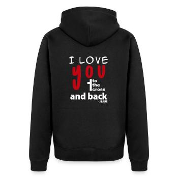 I love you to the cross and back - Jesus - Unisex Premium Organic Zip Hoodie - black - Back - Nico (187cm)