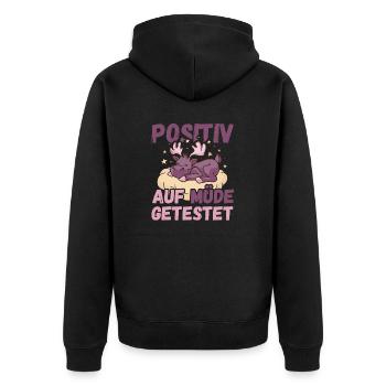 Positiv auf Müde getestet Elch Fun - Unisex Premium Bio Zip Hoodie - Schwarz - Hinten - Nico (187cm)