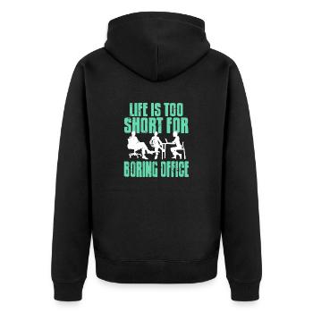 Life Is Too Short For Boring Office Vintage - Unisex Premium Bio Zip Hoodie - Schwarz - Hinten - Nico (187cm)