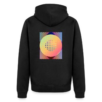 Moderne Kunst Grafik-Design 3 formen Linien Farben - Unisex Premium Bio Zip Hoodie - Schwarz - Hinten - Nico (187cm)