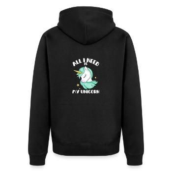 "All i need is my Unicorn" Unicorn Design - Unisex Premium Organic Zip Hoodie - black - Back - Nico (187cm)