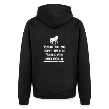 If You Can Read This Put Me Back On The Horse - Unisex Premium Organic Zip Hoodie - black - Back - Nico (187cm)
