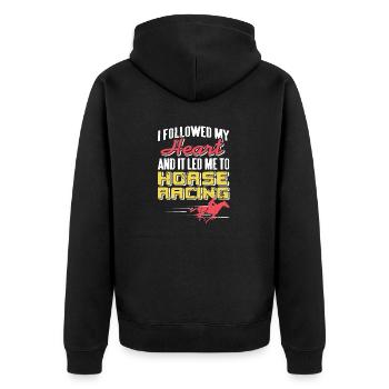 I Followed My Heart & It Led Me To Horse Racing - Unisex Premium Bio Zip Hoodie - Schwarz - Hinten - Nico (187cm)