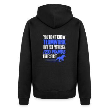 Horse Racer Partners A 1200 Pounds Free Spirit - Unisex Premium Bio Zip Hoodie - Schwarz - Hinten - Nico (187cm)