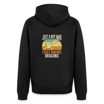 Bartagame Eidechse Reptil Herpetologe - Unisex Premium Bio Zip Hoodie - Schwarz - Hinten - Nico (187cm)