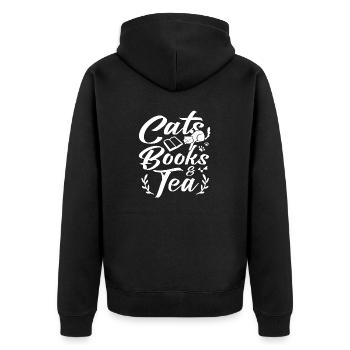 Katze Buchliebhaber Bücher Lesen - Unisex Premium Bio Zip Hoodie - Schwarz - Hinten - Nico (187cm)