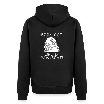 Katze Buchliebhaber Bücher Lesen - Unisex Premium Bio Zip Hoodie - Schwarz - Hinten - Nico (187cm)