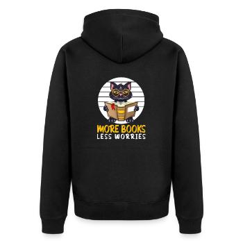 Katze Buchliebhaber Bücher Lesen - Unisex Premium Bio Zip Hoodie - Schwarz - Hinten - Nico (187cm)