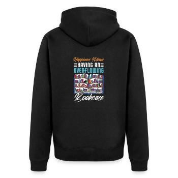 Katze Buchliebhaber Bücher Lesen - Unisex Premium Bio Zip Hoodie - Schwarz - Hinten - Nico (187cm)