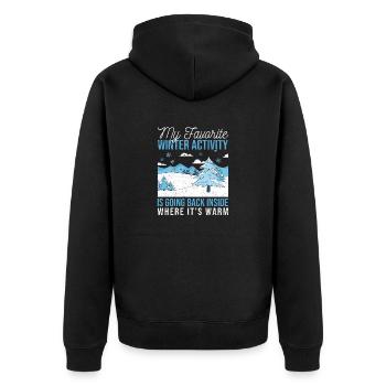 Meine Lieblingsbeschäftigung im Winter ist es - Unisex Premium Bio Zip Hoodie - Schwarz - Hinten - Nico (187cm)