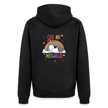Cats are Meowgical Rainbow Unicorn Cat - Unisex Premium Organic Zip Hoodie - black - Back - Nico (187cm)