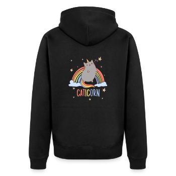 Süßes Katzen Einhorn Motiv für Katzenbesitzer - Unisex Premium Bio Zip Hoodie - Schwarz - Hinten - Nico (187cm)