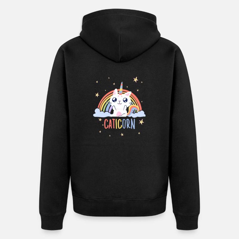 Süßes Caticorn Katze Einhorn Regenbogen Katzen - Unisex Premium Bio Zip Hoodie - Schwarz