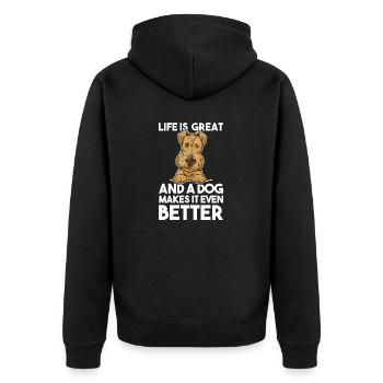 Airedale Terrier Hund - Unisex Premium Bio Zip Hoodie - Schwarz - Hinten - Nico (187cm)