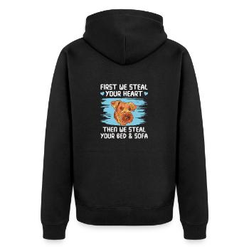 Airedale Terrier Hund - Unisex Premium Bio Zip Hoodie - Schwarz - Hinten - Nico (187cm)