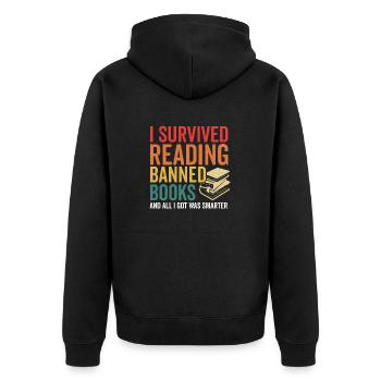 Ich überlebte das Lesen verbotener Bücher Retro Bookworm - Unisex Premium Bio Zip Hoodie - Schwarz - Hinten - Nico (187cm)