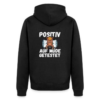 Positiv auf Müde getestet Pferd Fun - Unisex Premium Bio Zip Hoodie - Schwarz - Hinten - Nico (187cm)