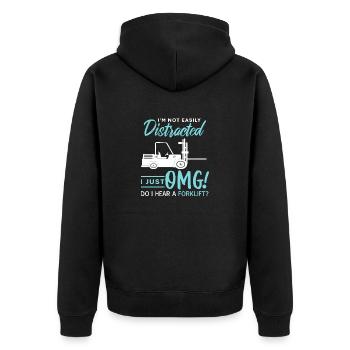 I'm Not Easily Distracted Funny Forklift Lover - Unisex Premium Bio Zip Hoodie - Schwarz - Hinten - Nico (187cm)