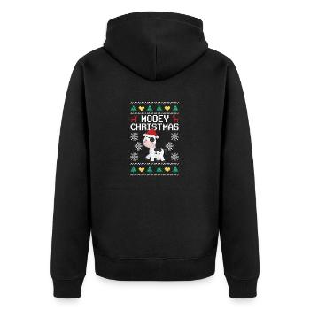 Mooey Christmas Cow Santa Claus Hat Funny - Unisex Premium Organic Zip Hoodie - black - Back - Nico (187cm)