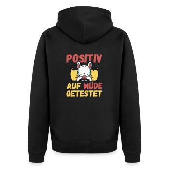 Positiv auf Müde getestet Hase Fun - Unisex Premium Bio Zip Hoodie - Schwarz - Hinten - Nico (187cm)