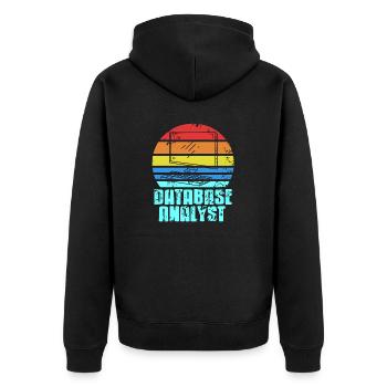 Retro Vintage DATABASE Analyst Designs T-Shirt - Unisex Premium Bio Zip Hoodie - Schwarz - Hinten - Nico (187cm)