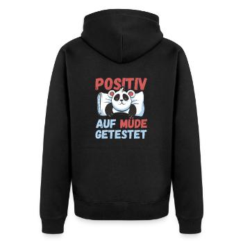 Positiv auf Müde getestet Pandas Fun - Unisex Premium Bio Zip Hoodie - Schwarz - Hinten - Nico (187cm)
