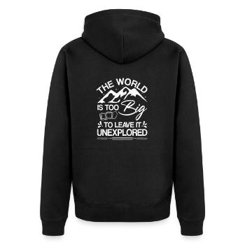 Outdoor Camping Wandern Backpacking - Unisex Premium Bio Zip Hoodie - Schwarz - Hinten - Nico (187cm)