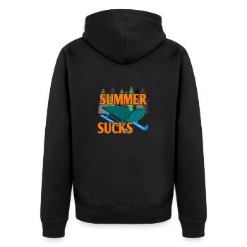 SUMMER SUCKS Funny Sledding Lover T-Shirt Present - Unisex Premium Bio Zip Hoodie - Schwarz - Hinten - Nico (187cm)