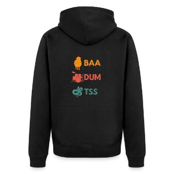 Funny pun Baa Dum Tss Retro Shirt - Unisex Premium Organic Zip Hoodie - black - Back - Nico (187cm)