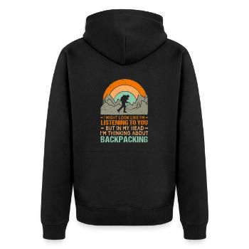 Outdoor Camping Wandern Backpacking - Unisex Premium Bio Zip Hoodie - Schwarz - Hinten - Nico (187cm)